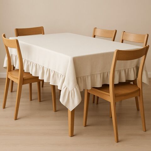 Bej Keten Masa Örtüsü