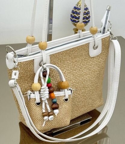 Boncuk Detaylı Hasır Çanta